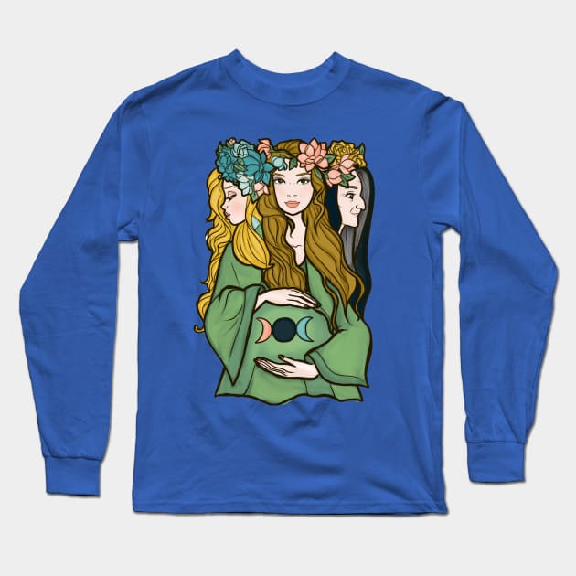 Triple Goddess Long Sleeve T-Shirt by kokodiablo